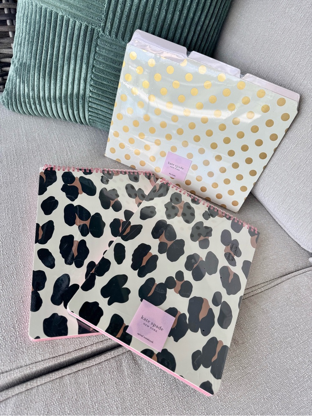 KATE SPADE | Forest Feline Notebooks Gold File Folders Stationery Set NEW